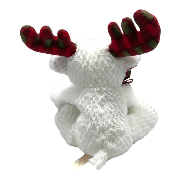 Plush Christmas plaid Antler White Reindeer Toy Holiday Stuffed Animal Bow 15" - Picture 6 of 9